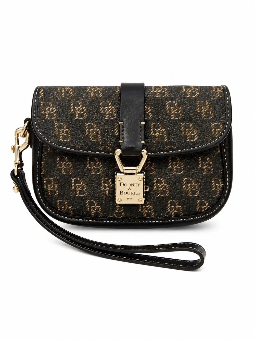 Dooney & Bourke Signature DB Canvas Leather Wristlet Clutch Bag Brown Black